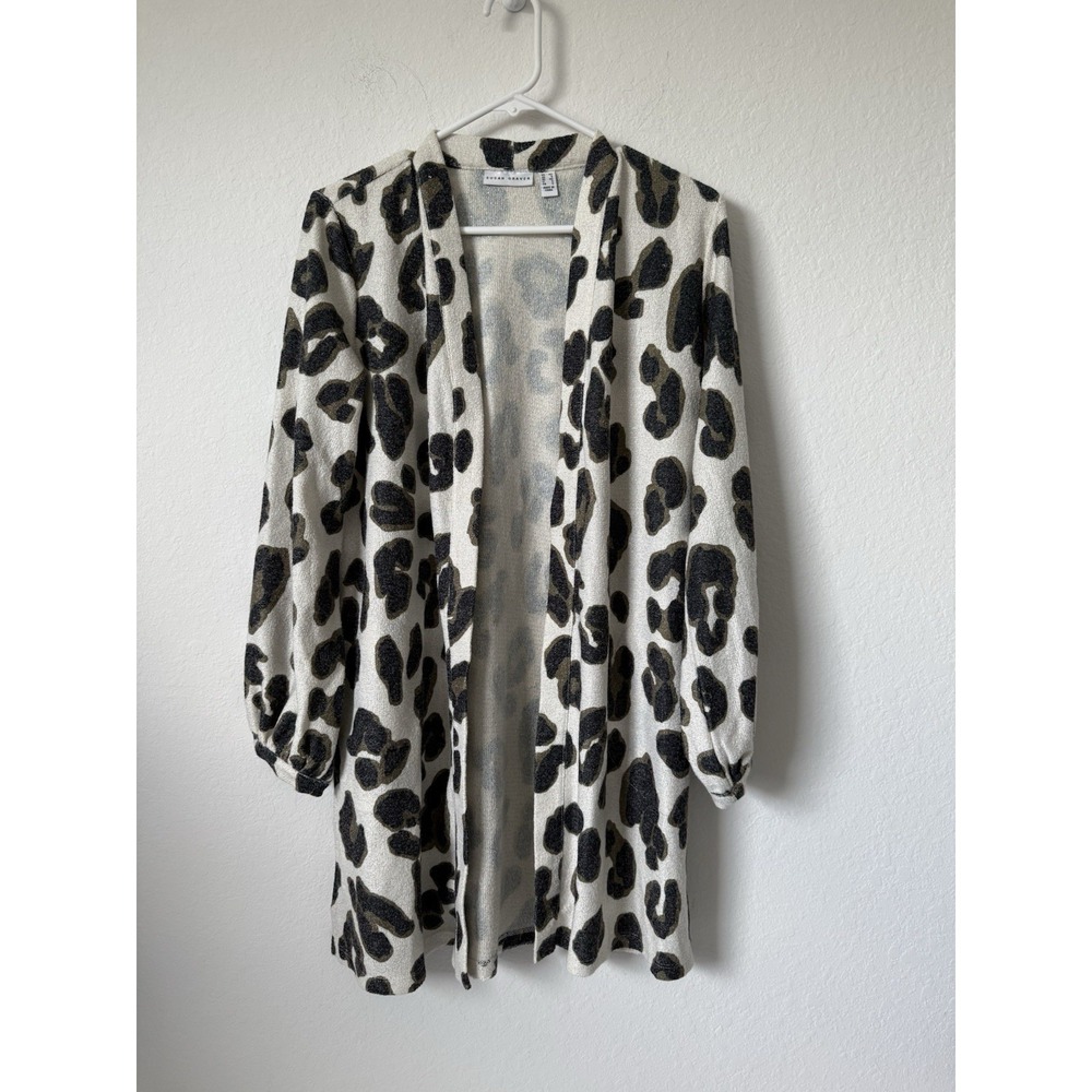 Women's Susan Graver Open Front Long Sleeve Animal Print Cardigan Beige Size XS